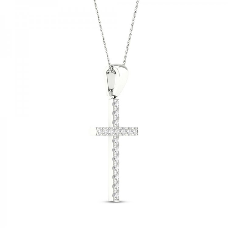 Diamond Cross Necklace 1/5 ct tw Round-Cut Sterling Silver 18