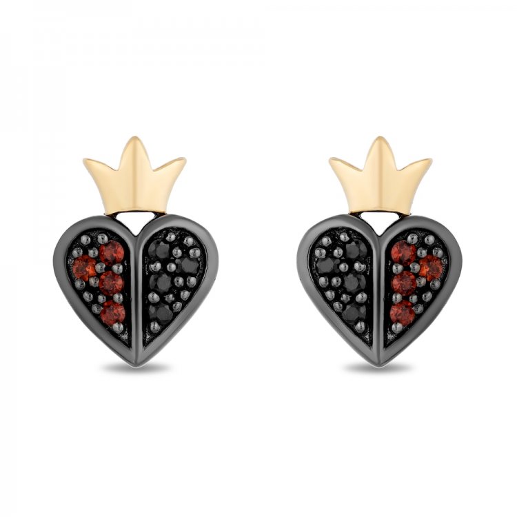 Disney Treasures Alice in Wonderland Red Queen Diamond  Garnet Earrings 1/10 ct tw Sterling Silver/10K Yellow Gold