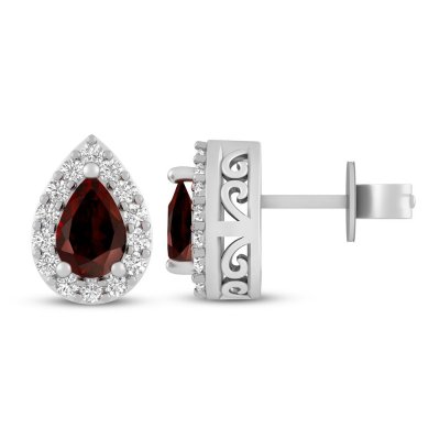 Garnet  White Lab-Created Sapphire Earrings Sterling Silver