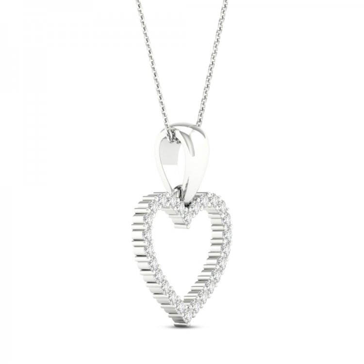 Diamond Heart Necklace 1/10 ct tw Round-Cut 10K White Gold 18