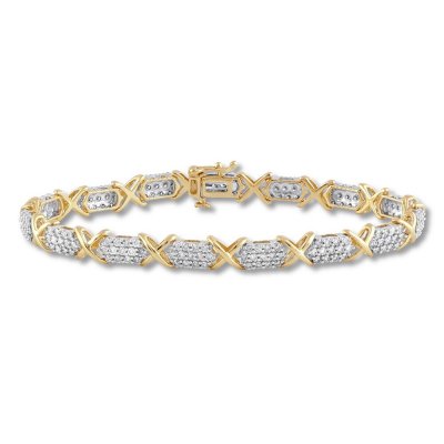 Diamond Bracelet 3 ct tw Round-cut 10K Yellow Gold 7.5" Length