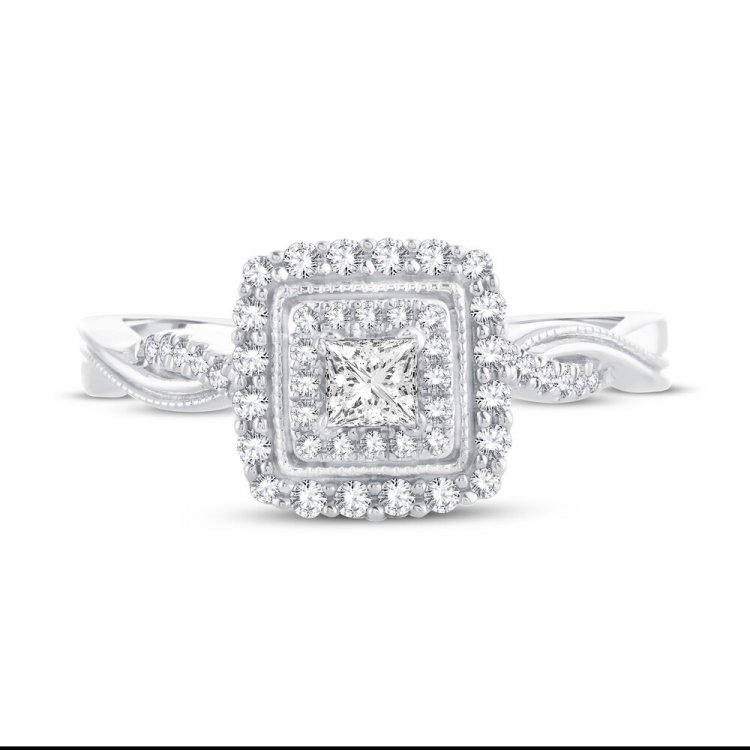 Diamond Engagement Ring 3/8 ct tw Princess/Round 14K White Gold