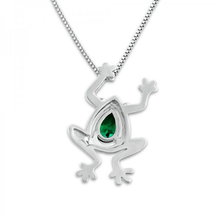 Frog Necklace Lab-Created Emerald Sterling Silver