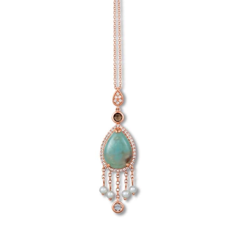 Le Vian Aquaprase Necklace Topaz  Cultured Pearls 14K Gold