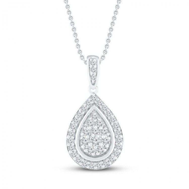 Teardrop Diamond Necklace 1/2 ct tw 10K White Gold 19