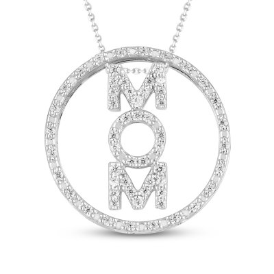 Diamond Mom Necklace 1/4 ct tw Round-cut 10K White Gold 18