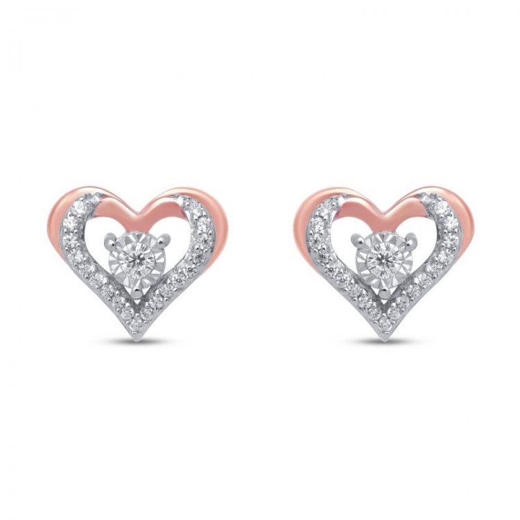 Diamond Stud Heart Earrings 1/10 ct tw 10K Rose Gold