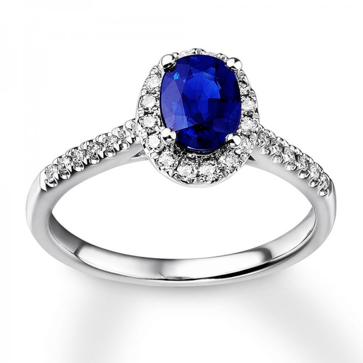 Sapphire Engagement Ring 1/4 ct tw Diamonds 14K White Gold