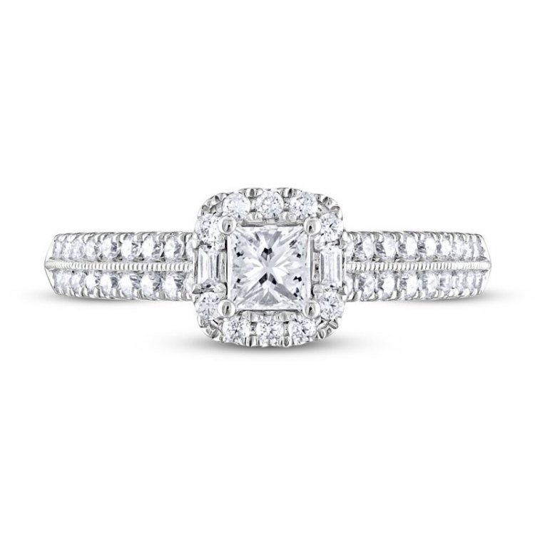 Adrianna Papell Diamond Engagement Ring 5/8 ct tw Princess/Round/Baguette-cut 14K White Gold