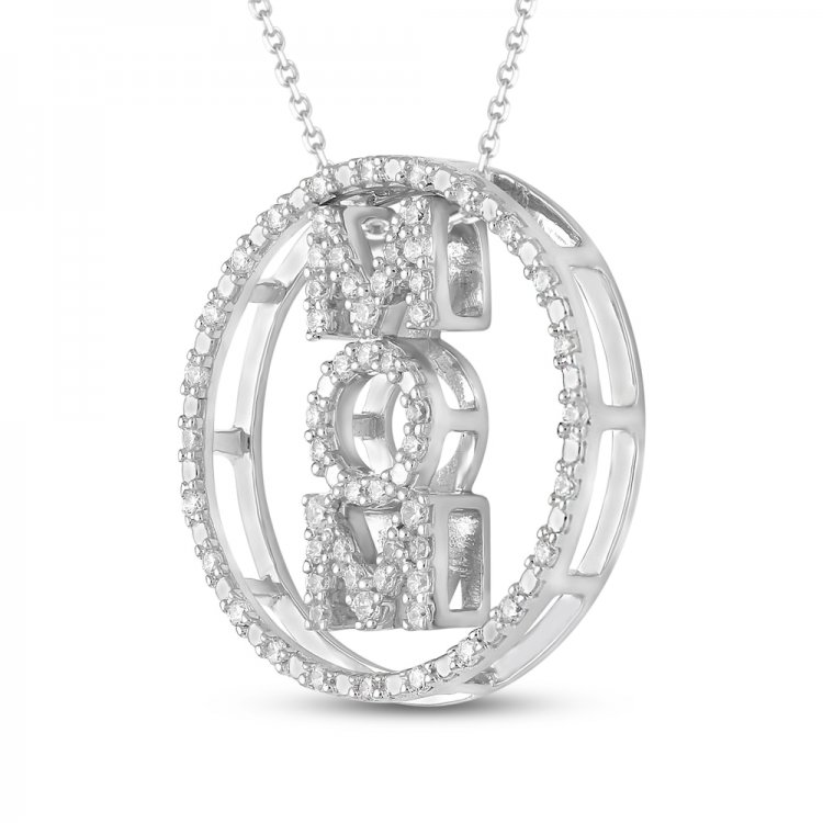 Diamond Mom Necklace 1/4 ct tw Round-cut 10K White Gold 18