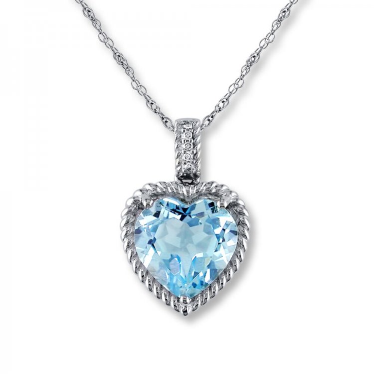 Blue Topaz Heart Necklace Sterling Silver