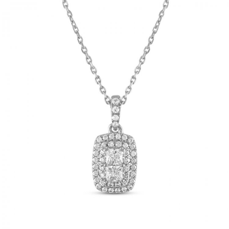 Forever Connected Diamond Necklace 1 ct tw Round/Princess 10K White Gold 18