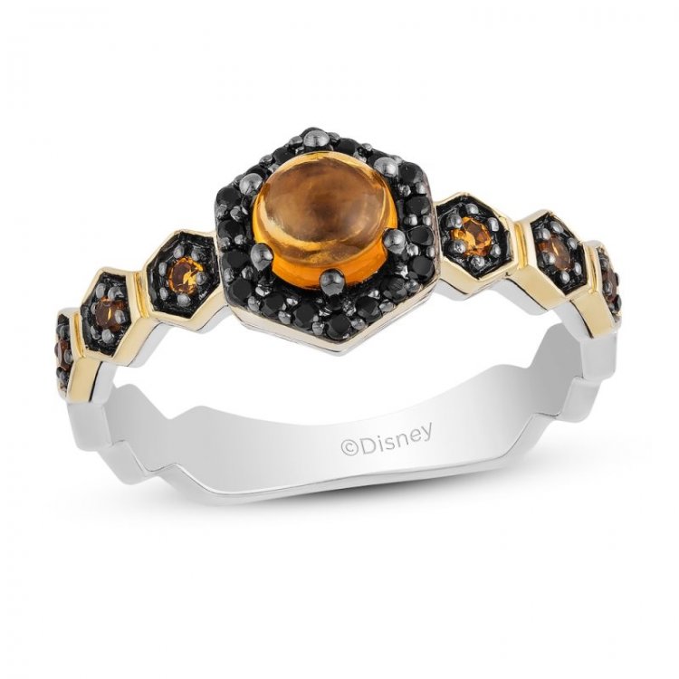 Treasures Winnie the Pooh Citrine  Black Diamond Ring 1/10 ct tw 10K Yellow Gold/Sterling Silver