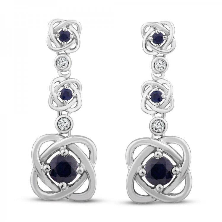 Center of Me Blue Sapphire  Diamond Dangle Earrings 10K White Gold