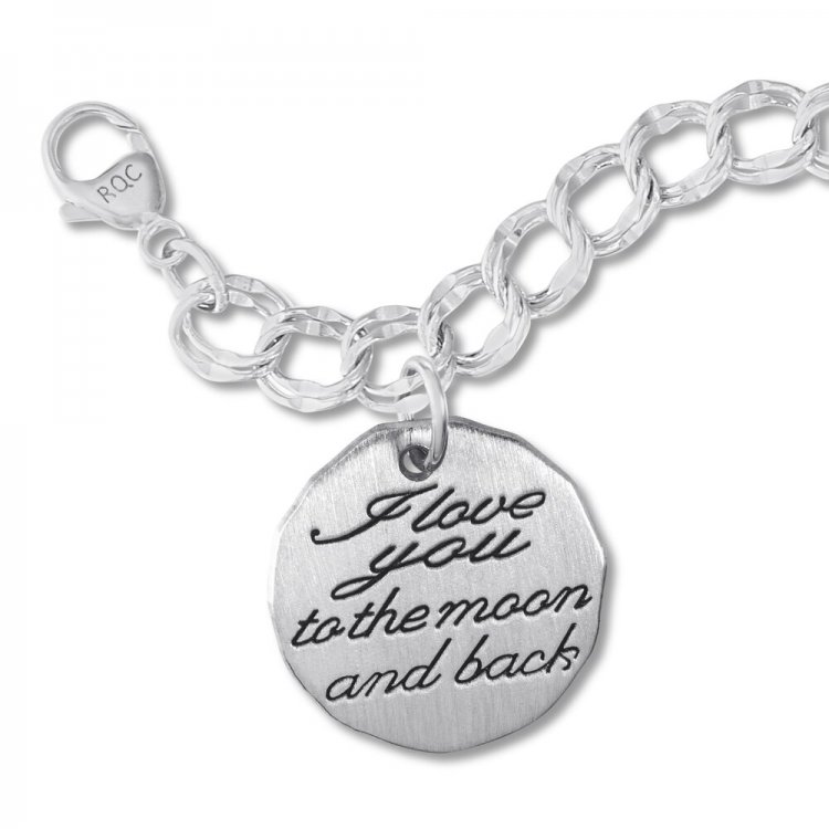 Moon and Back Charm Bracelet Sterling Silver 7