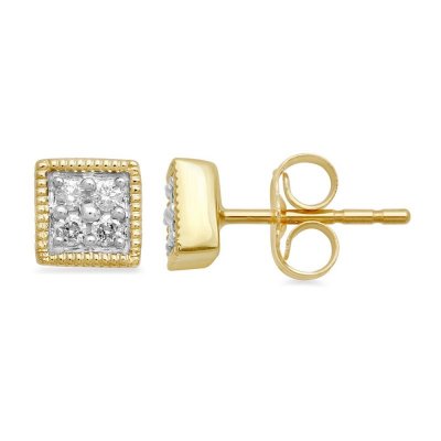 Square Earrings 1/10 ct tw Round-cut Diamonds 10K Yellow Gold