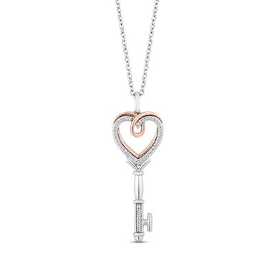 Hallmark Diamonds Key Necklace 1/10 ct tw Sterling Silver/10K Rose Gold 18