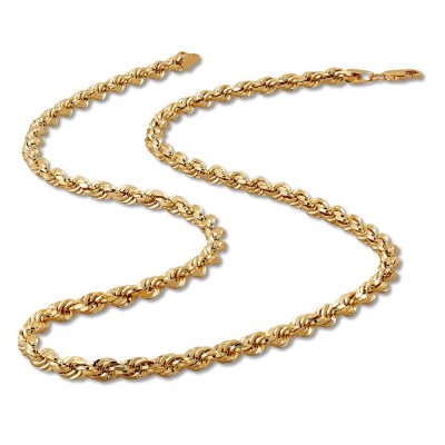 Mens Hollow Rope Chain 5mm 14K Yellow Gold 14K Yellow Gold 22