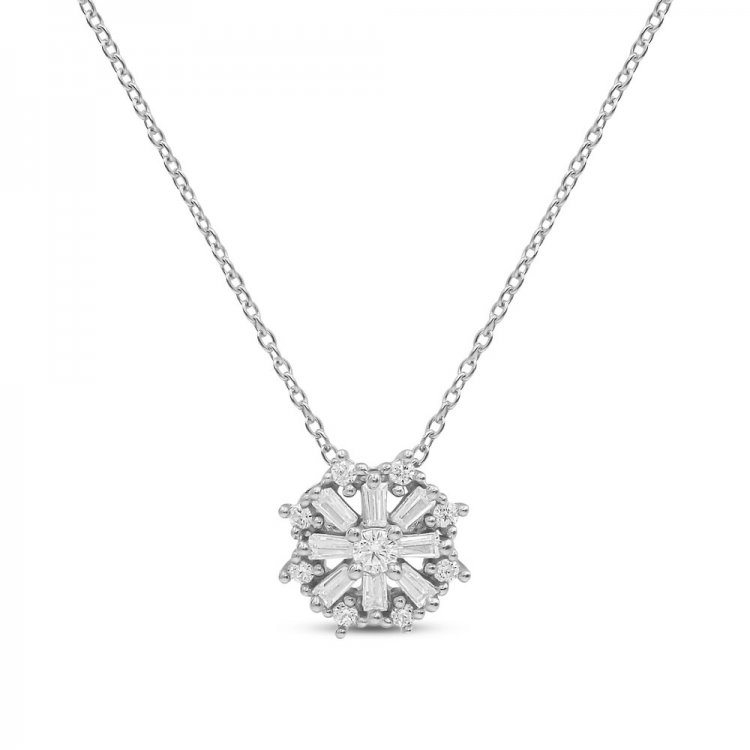 Sparks of Love Diamond Necklace 1/4 ct tw Round/Baguette Sterling Silver 18