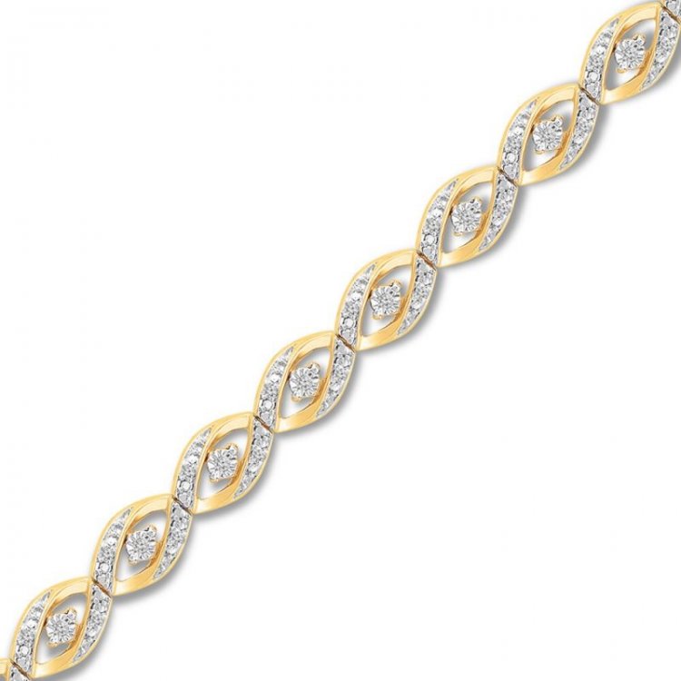 Diamond Bracelet 1/4 ct tw Round-cut 10K Yellow Gold 7