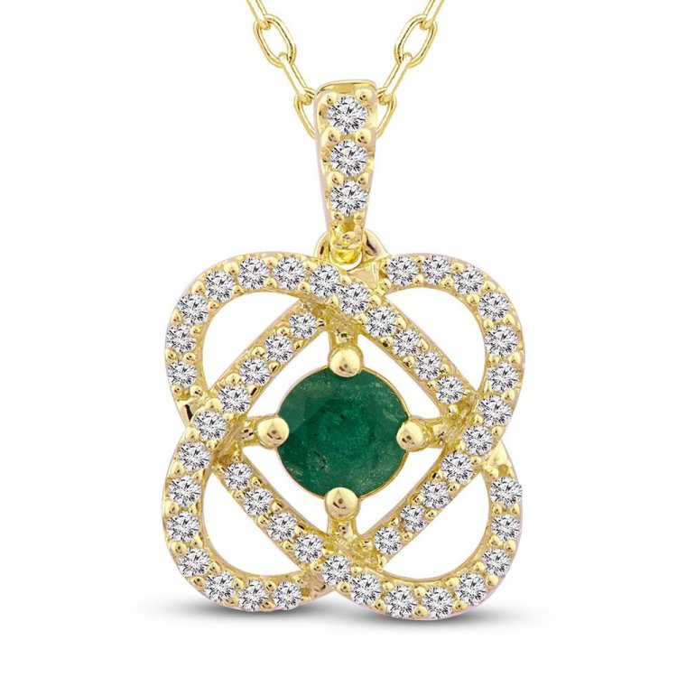 Center of Me Emerald  Diamond Necklace 1/5 ct tw 10K Yellow Gold 18