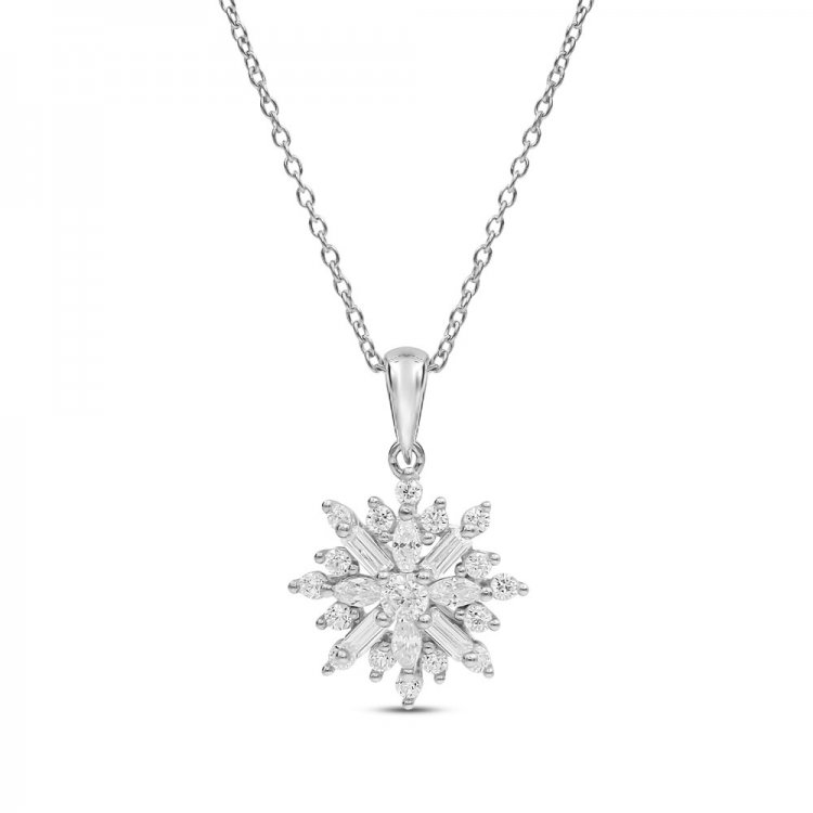 Sparks of Love Diamond Necklace 1/2 ct tw Round/Baguette 10K White Gold 18