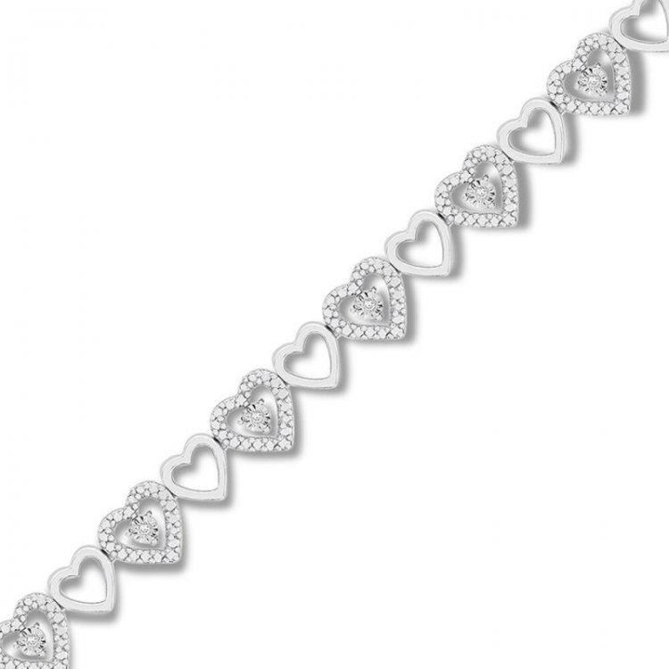 Diamond Heart Bracelet 1/20 ct tw Round-cut Sterling Silver