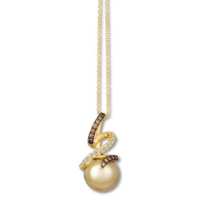 Le Vian Cultured Pearl Necklace 1/4 ct tw Diamonds 14K Gold