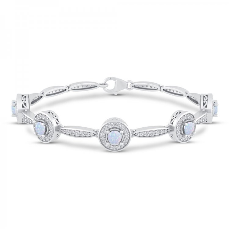 Lab-Created Opal & Lab-Created White Sapphire Bracelet Sterling Silver