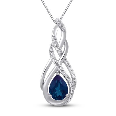 Blue/White Lab-Created Sapphire Necklace Sterling Silver 18"