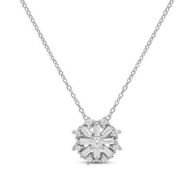 Sparks of Love Diamond Necklace 1/4 ct tw Round/Baguette Sterling Silver 18