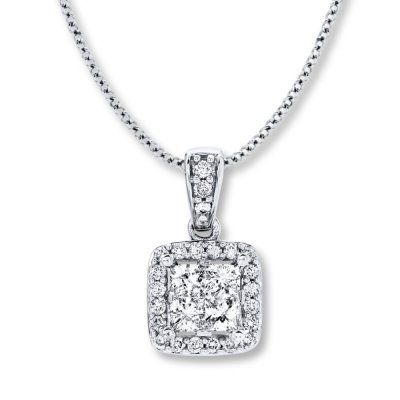 Diamond Necklace 1/2 ct tw Princess-cut/Round 14K White Gold