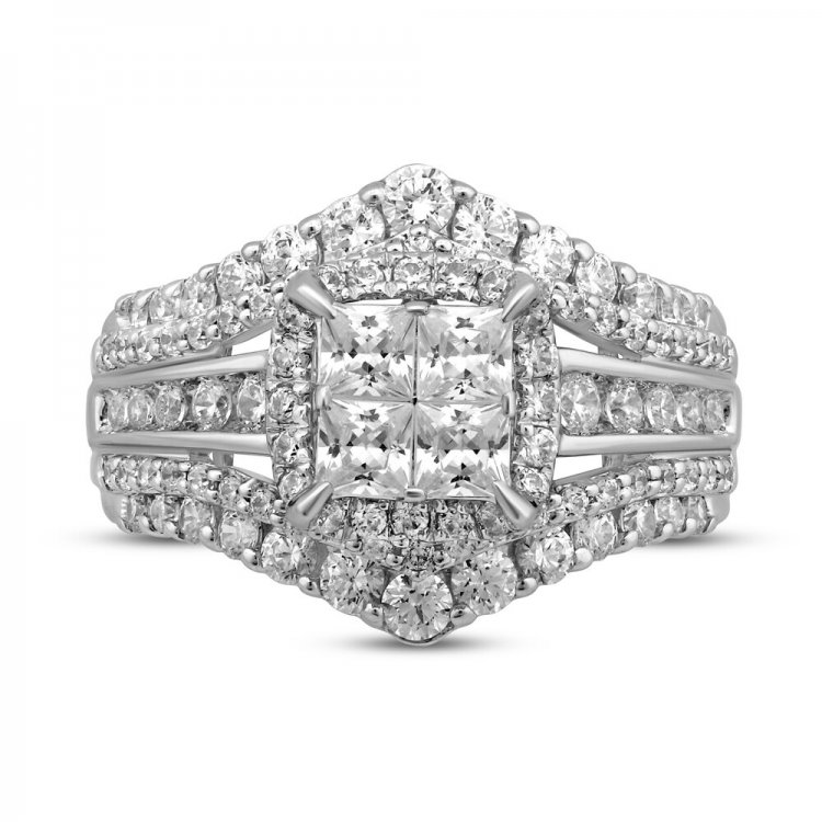 Multi-Diamond Engagement Ring Princess/Round 14K White Gold