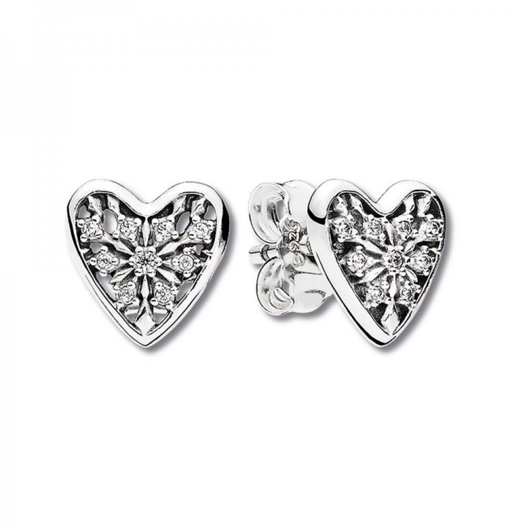 PANDORA Stud Earrings Hearts of Winter Sterling Silver