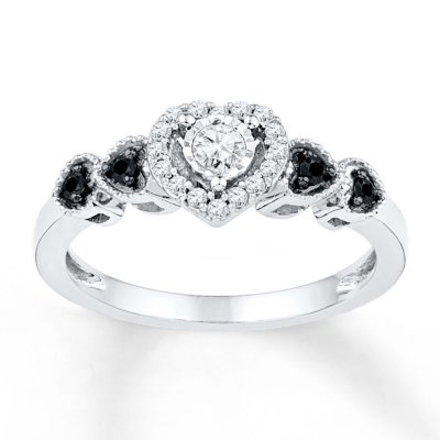 Black/White Diamonds 1/5 ct tw Promise Ring Sterling Silver