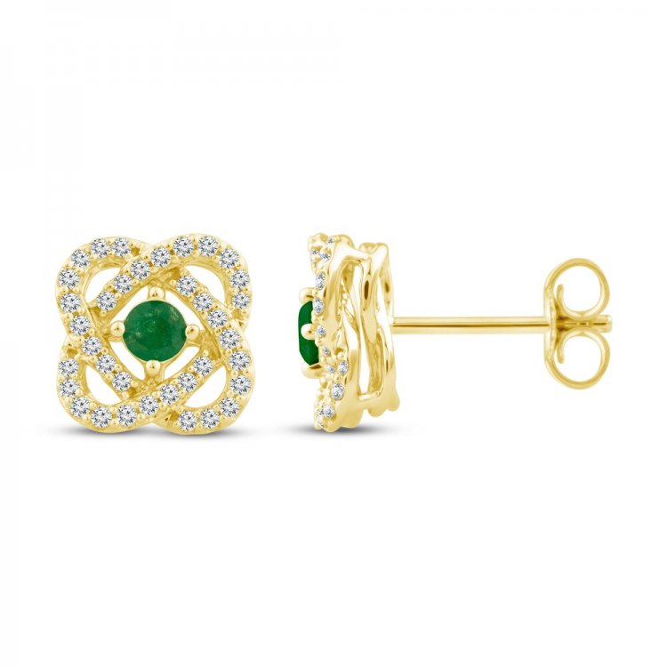 Center of Me Emerald  Diamond Earrings 1/4 ct tw 10K Yellow Gold