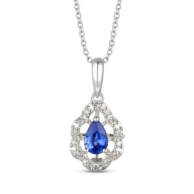 Le Vian Diamond  Sapphire Necklace 1/6 ct tw 14K Vanilla Gold 18