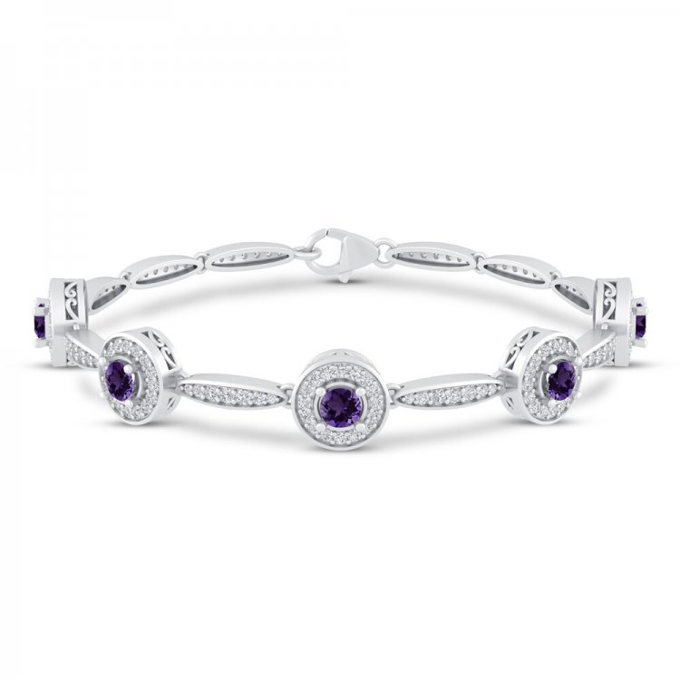 Amethyst & Lab Created White Sapphire Bracelet Sterling Silver