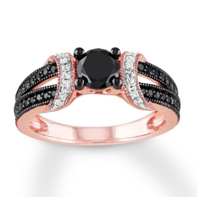 Black  White Diamond Engagement Ring 1 ct tw 10K Rose Gold