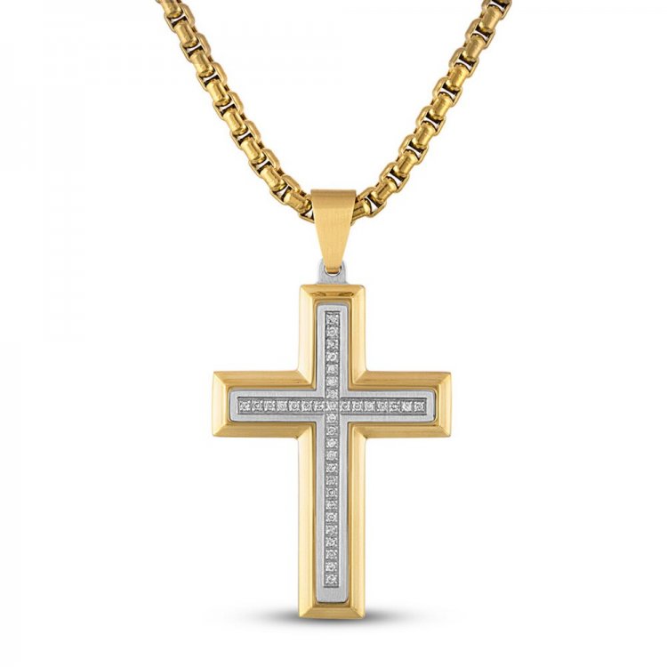 Mens Diamond Cross Necklace 1/5 ct tw Stainless Steel 22