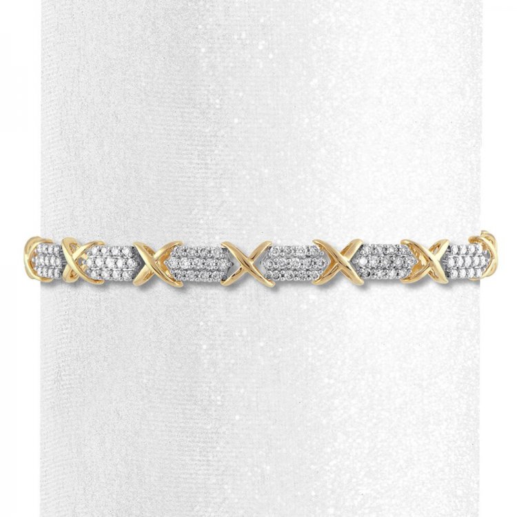 Diamond Bracelet 3 ct tw Round-cut 10K Yellow Gold 7.5" Length