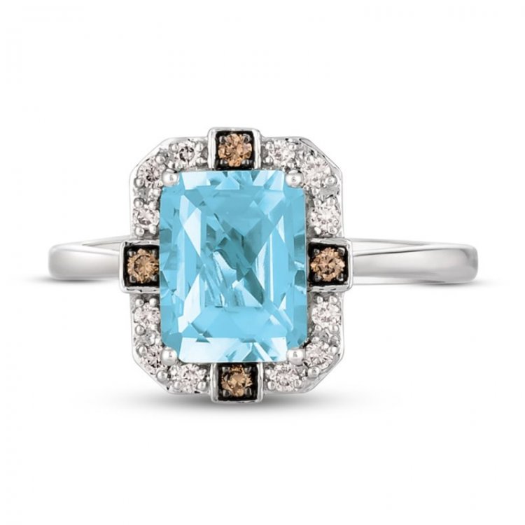 Le Vian Aquamarine Ring 1/6 ct tw Diamonds 14K Vanilla Gold