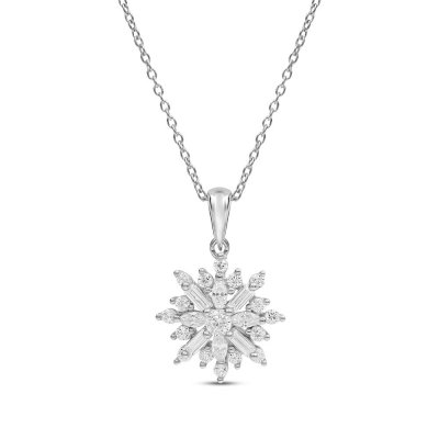 Sparks of Love Diamond Necklace 1/2 ct tw Round/Baguette 10K White Gold 18