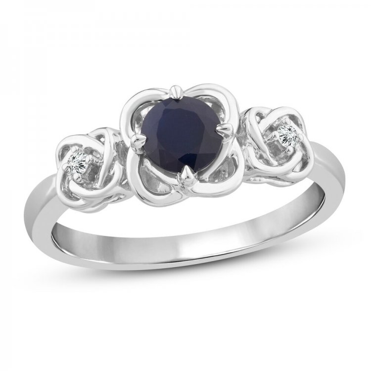 Center of Me Blue Sapphire  Diamond Ring 10K White Gold