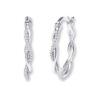 Diamond Hoop Earrings 1/8 ct tw Round-cut Sterling Silver