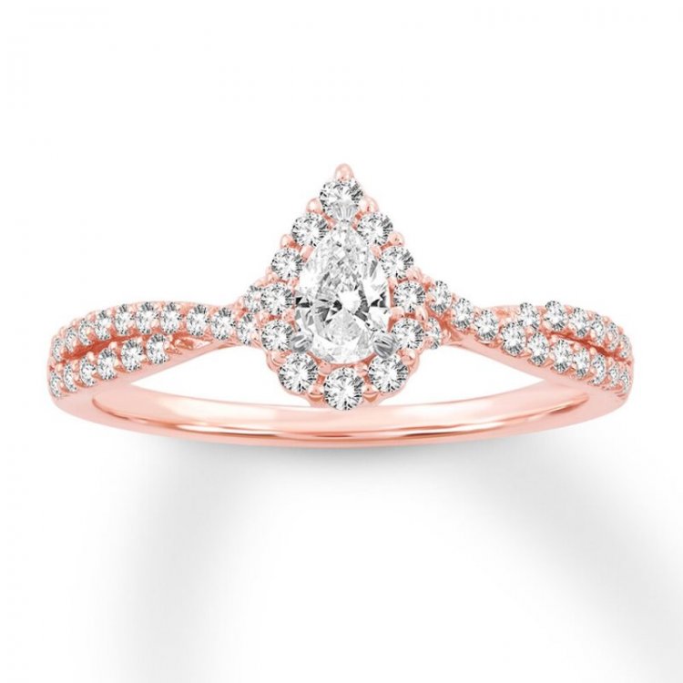 Diamond Engagement Ring 1/2 ct tw Pear/Round 14K Rose Gold