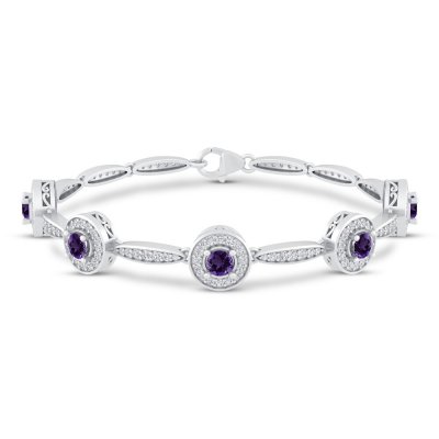 Amethyst & Lab Created White Sapphire Bracelet Sterling Silver