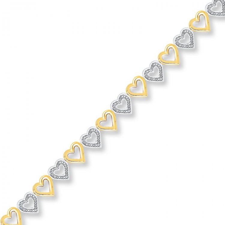 Diamond Hearts Bracelet 1/8 carat tw Sterling Silver/10K Gold