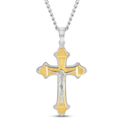 Mens Crucifix Necklace Stainless Steel 24