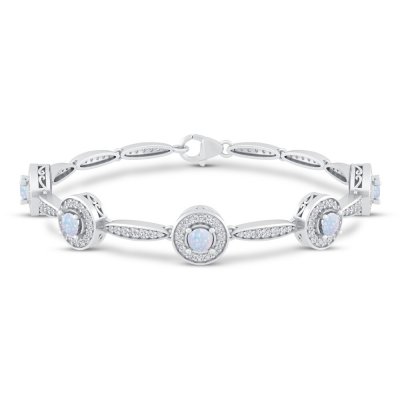 Lab-Created Opal & Lab-Created White Sapphire Bracelet Sterling Silver